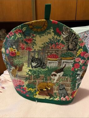 Tea Cozy with Multi-Color Cat Garden Print , homemade